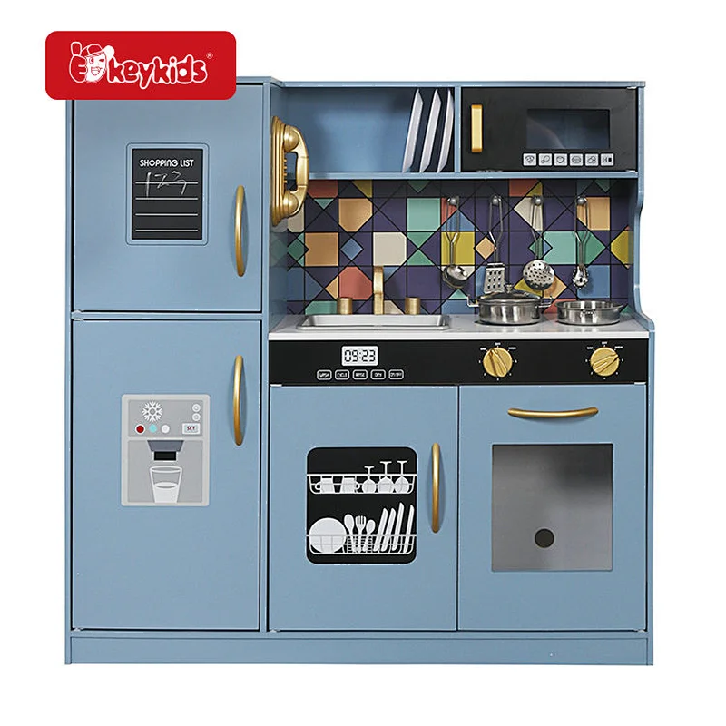 Hot Selling Kids Wooden Play Kitchen Toy with Light Blue W10C955